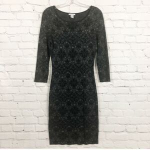 H&M Black Floral Bodycon Sweater Dress - Size Small 3/4 Sleeve